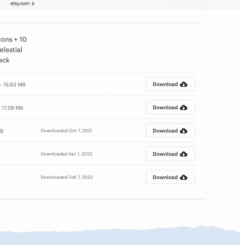Etsy downloads page download icons