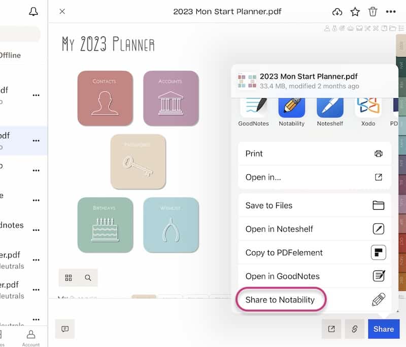 import to Notability from Dropbox app