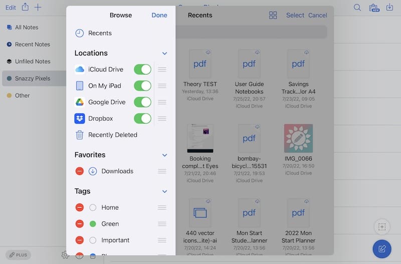 import to notability edit sidebar option