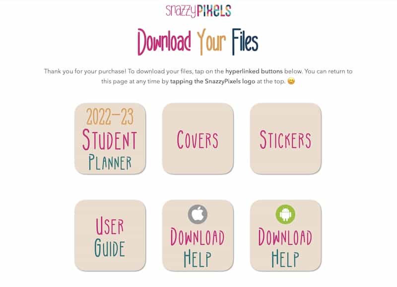 SnazzyPixels planner download pdf