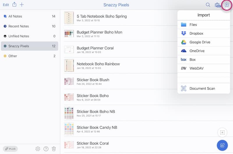 import a digital planner to notability