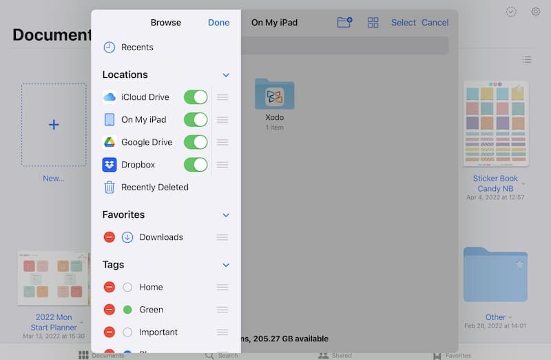 Goodnotes file browser window edit sidebar
