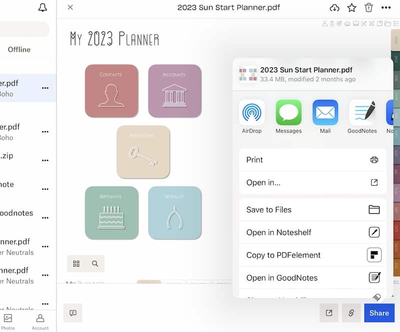 Dropbox App export options menu
