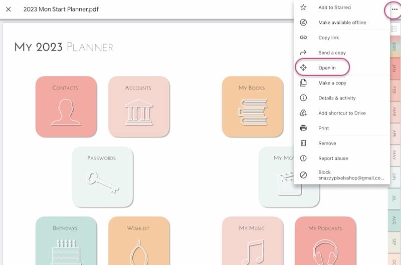 importing a digital planner to Goodnotes from Drive App